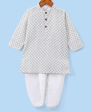 Babyhug Cotton Printed Full Sleeves Kurta with Dhoti Set - White