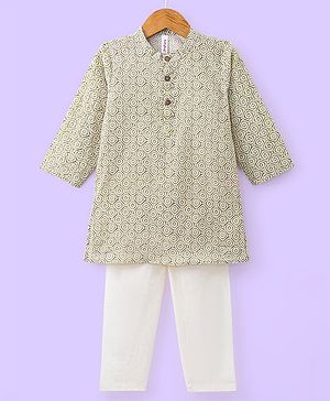 Babyhug Cotton Woven Full Sleeves All Over Print Kurta and Pajama Set - Off White