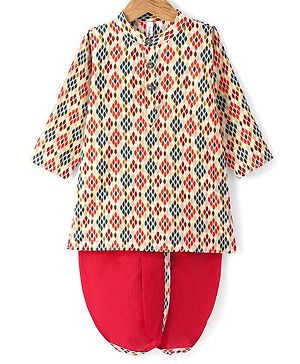Babyhug Cotton Full SLeeves Lurex Printed Dhoti Kurta Set - Multicolour