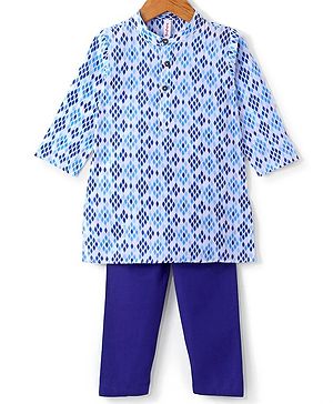 Babyhug Cotton Full Sleeves Lurex Printed Kurta Pyjama Set - Blue