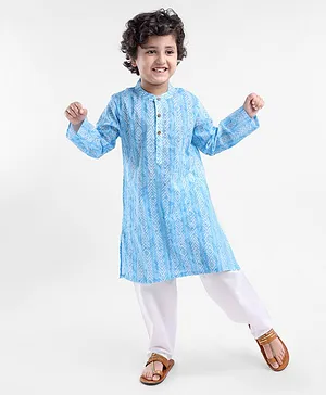 Babyhug 100% Cotton Woven Full Sleeves Kurta Pyjama Set Digital Print- Blue
