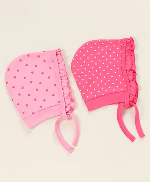 Doodle Poodle 100% Cotton Polka Dots Printed Tie Knot Caps Pink Pack of 2 - Diameter 17 cm