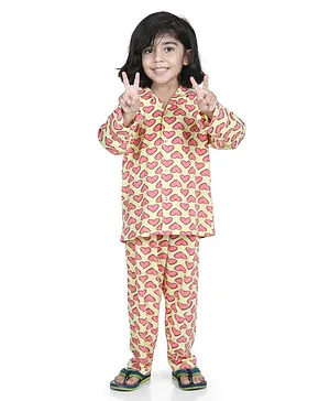 AJ Dezines Full Sleeve Seamless Heart Bands Printed Coordinating Night Suit - Yellow