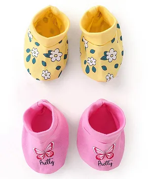 Doodle Poodle 100% Cotton Floral Printed Booties Pack of 2 - Pink & Yellow