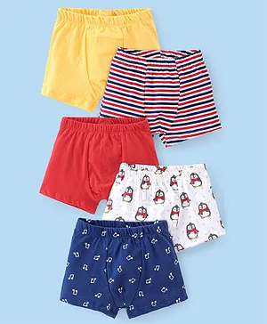 Babyhug 100% Cotton Knit Penguin Printed Trunk Pack of 5 - Multicolour