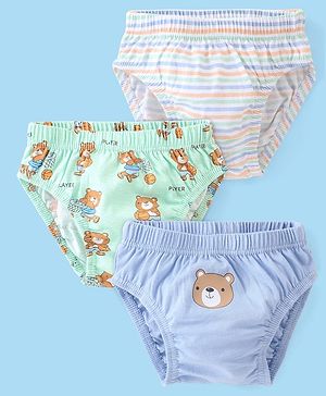 Babyhug 100% Cotton Antibacterial Briefs Teddy Print Pack Of 3 - Purple & Blue