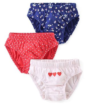 Babyhug 100% Cotton Antibacterial Panties Pack Of 3 - White & Pink & Navy Blue