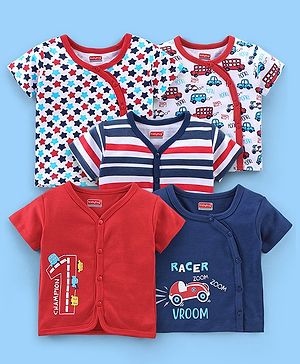 Babyhug 100% Cotton Knit Antibacterial Vest with Star Print Pack of 5 - Multicolour