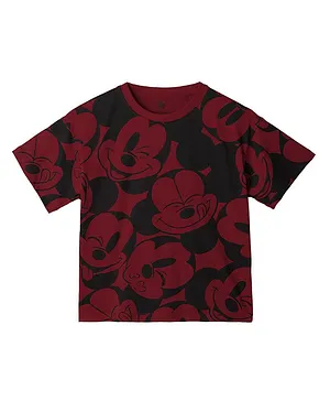The Souled Store Disney's Featuring Half Sleeves Seamless Mickey Mouse Printed Oversized Tee - Red