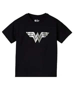 The Souled Store DC Comics Superheroes Featuring Half Sleeves Wonder Woman Logo Printed Oversized Tee - Black