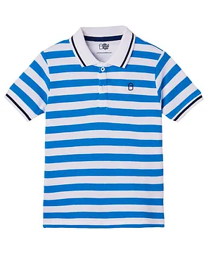 The Souled Store Half Sleeves Rugby Striped Polo Tee - Blue