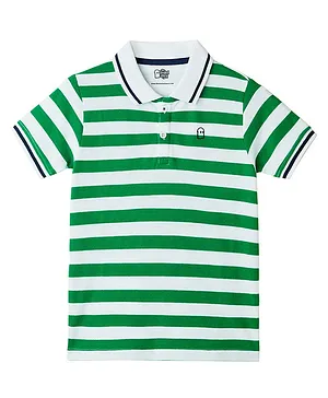 The Souled Store Half Sleeves Rugby Striped Polo Tee - Green