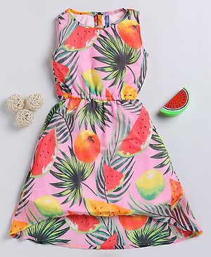 Little Marine Sleeveless Floral Printed Fit & Flare Dress - Pink