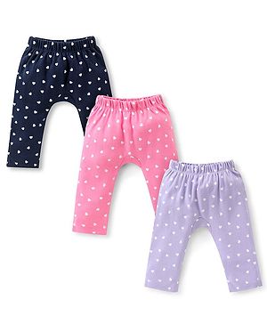 Babyhug Full Length Cotton Diaper Pants Heart Print Pack of 3 - Blue & Pink