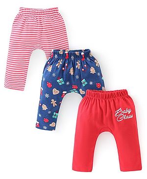 Babyhug Interlock Knit Full Length Diaper Leggings Stripes Design Pack of 3 -Multicolour