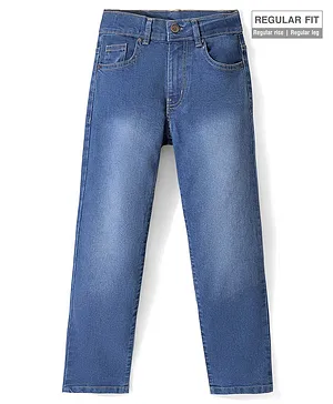 Pine Kids Cotton Elastane Full Length Adjustable Elastic Waist Denim Jeans - Blue