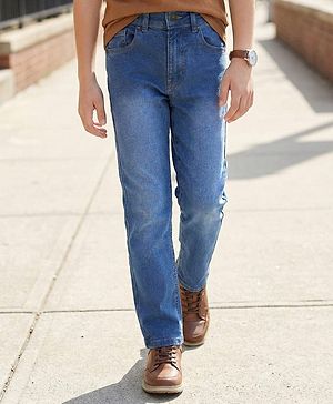 Pine Kids Cotton Rich Full Length Stretchable Denim - Mid Blue