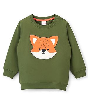 Babyhug Cotton Knit Full Sleeves Sweatshirt With Fox Print - Green