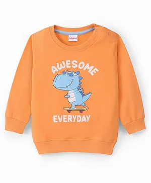 Babyhug Cotton Knit Full Sleeves Sweatshirt With Dino Graphics- Orange