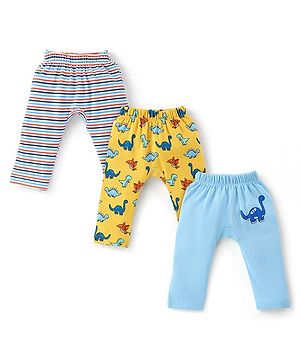Babyhug Cotton Knit Full Length Diaper Leggings Dino Print Pack of 3 -Multicolour