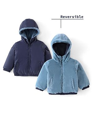 Babyhug Full Sleeves Solid Colored Reversible Jacket with Pockets - Navy