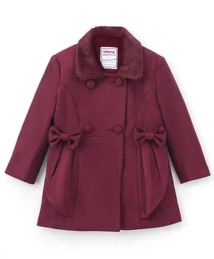Babyhug Full Sleeves Trench Coat with Bow Applique - Maroon