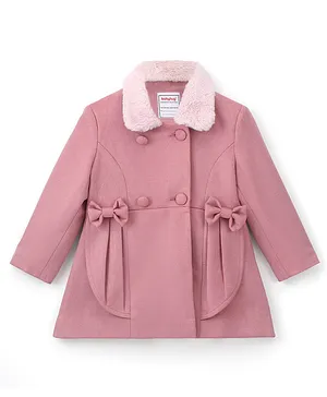 Babyhug Full Sleeves Trench Coat with Bow Applique - Pink