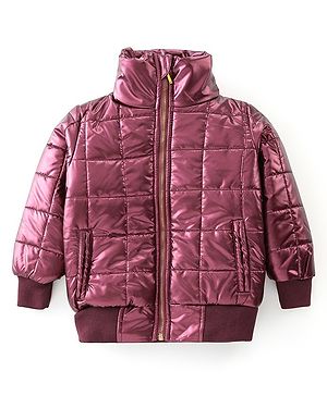 Babyhug Full Sleeves Solid Colour High Neck Padded Jacket - Maroon