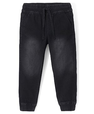 Pine Kids Cotton Rich Stretchable full length denim Joggers - BLACK