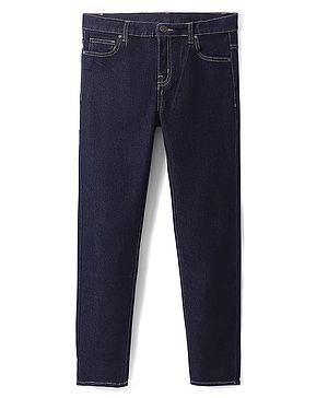 Pine Kid Cotton Elastane Solid Ankle Length Back Elasticated Waist Stretchable Jeans - Dark Blue