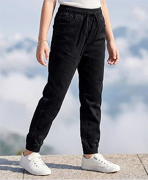 Pine Kids Cotton Rich Stretchable full length denim Joggers - Black
