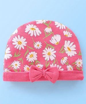 Babyhug 100% Cotton Cap Floral Printed Pink - Diameter 13.5 cm