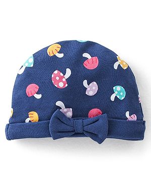 Babyhug 100% Cotton Cap with Mushroom Printed - Navy Blue