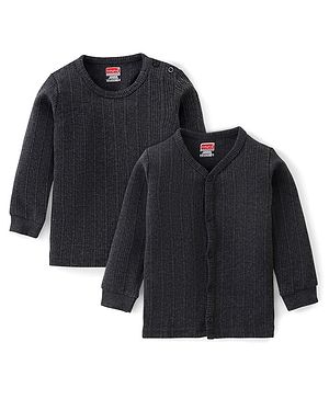 Babyhug Full Sleeves Solid Thermal Vest Pack of 2 - Dark Grey