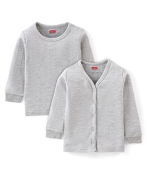 Babyhug Full Sleeves Solid Thermal Vests Pack of 2 - Light Grey