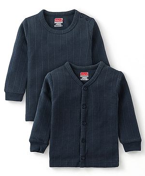 Babyhug Full Sleeves Solid Colour Thermal Vest & Pullover Set Pack Of 2 - Navy Blue