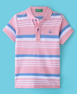 UCB Cotton Half Sleeves  Striped T-shirt - Light Pink