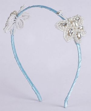 CHOKO Beaded & Butterfly Embellished Hair Band - Blue