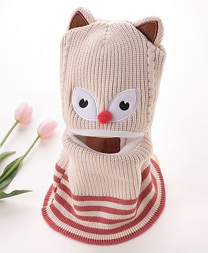 Babyhug Monkey Cap Kitty Print - Beige