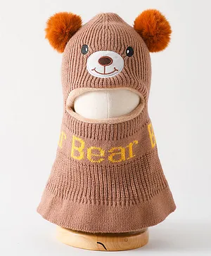 Babyhug Acrylic Monkey Cap Bear Print - Brown