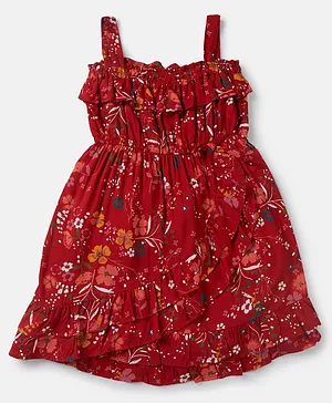 GINI & JONY Sleeveless Floral Motif  Printed Dress - Red