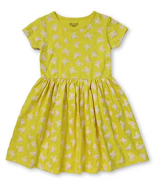 GINI & JONY Half Sleeves Seamless Butterflies Printed Fit & Flare Dress - Yellow