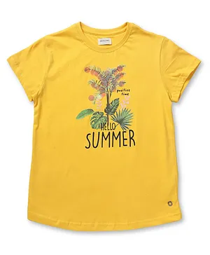 Gini And Jony Half Sleeves Floral And Hello Summer Text Printed Top - Yellow