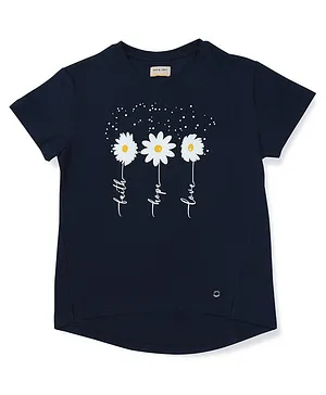 Gini And Jony Half Sleeves Daisy Graphic Printed Top - Navy Blue