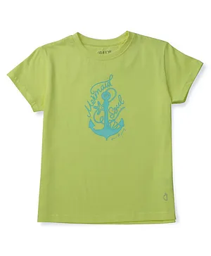 Gini And Jony   Half Sleeves Anchor And Mermaid Soul Text Printed Top - Green