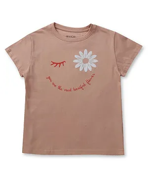 Gini And Jony  Half Sleeves You Are The Most Beautiful Flower Text Printed  Top - Peach