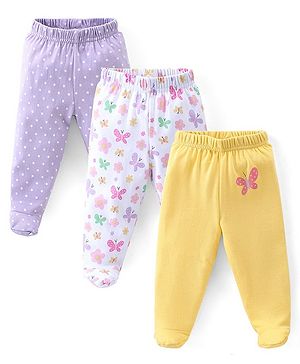 Babyhug Cotton Knit Full Length Bootie Leggings With Polka Dot Prints Pack of 3 -Multicolour