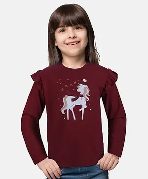 GINI & JONY  Frill Full Sleeves Printed Top -  Maroon