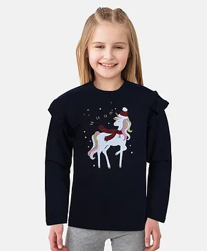 GINI & JONY Frill Full Sleeves Printed Top - Navy Blue