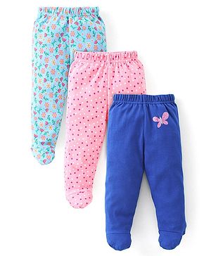 Babyhug Cotton Full Length Bootie Leggings Polka Dots & Floral Printed Pack of 3 - Pink & Blue Babyhug Cotton Full Length Bootie Leggings Polka Dots & Floral Printed Pack of 3 - Pink & Blue